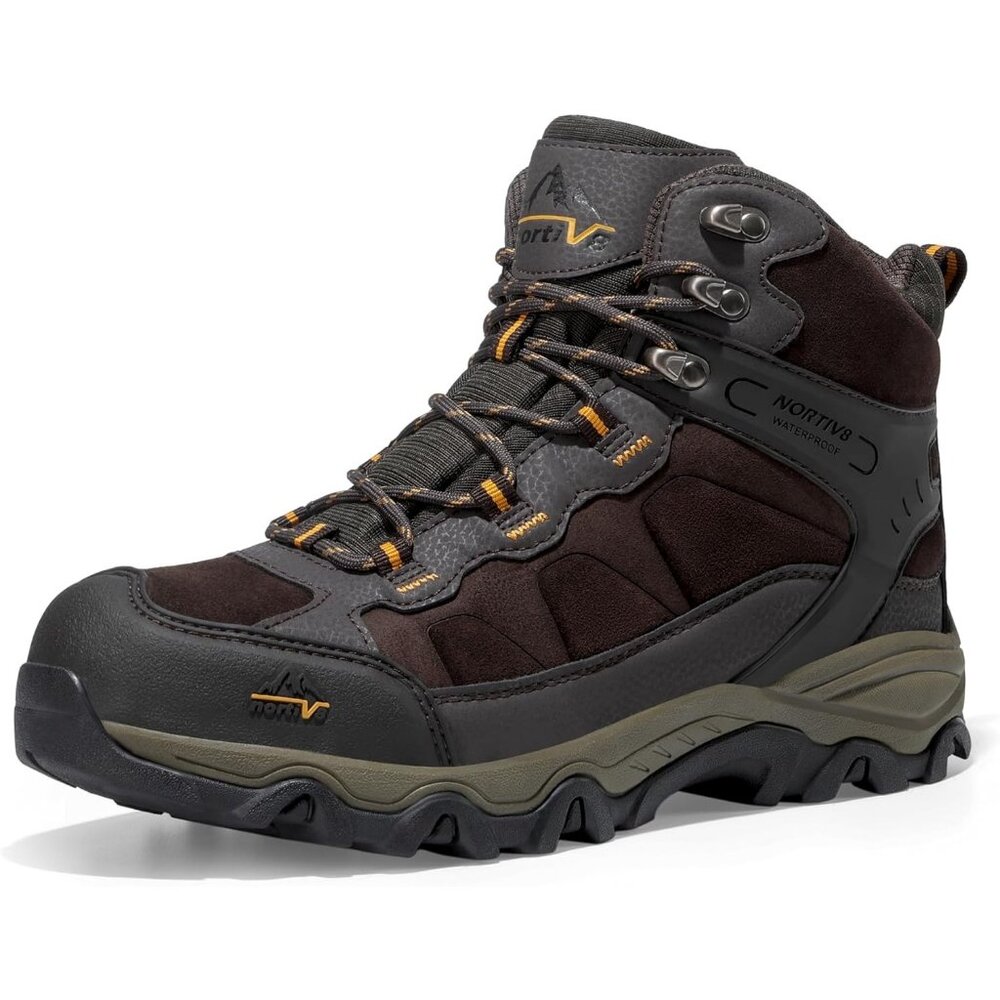 NORTIV 8 Men's Waterproof Hiking Boots Mid Trekking Mountaineering Shoes Brown - Picture 1 of 6